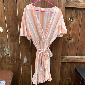 LC Lauren Conrad Spring Striped Wrap Dress with Belt Womens Size L